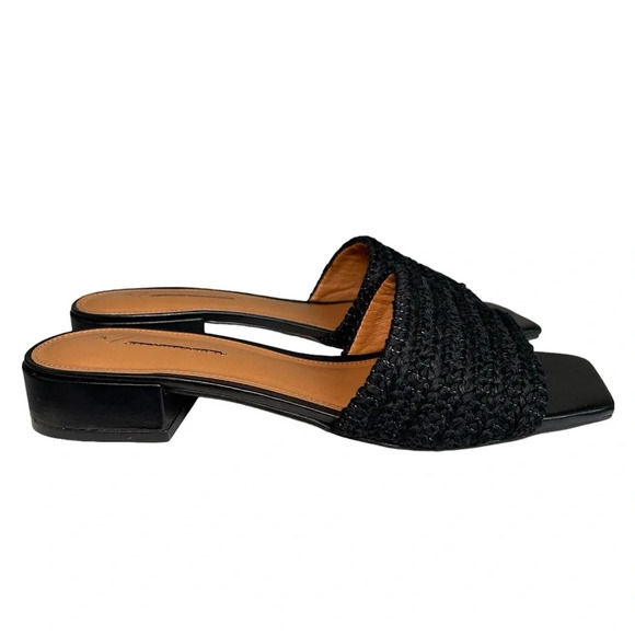 Anthropologie Black Woven Slide Sandals with Block Heel - Picture 3 of 12